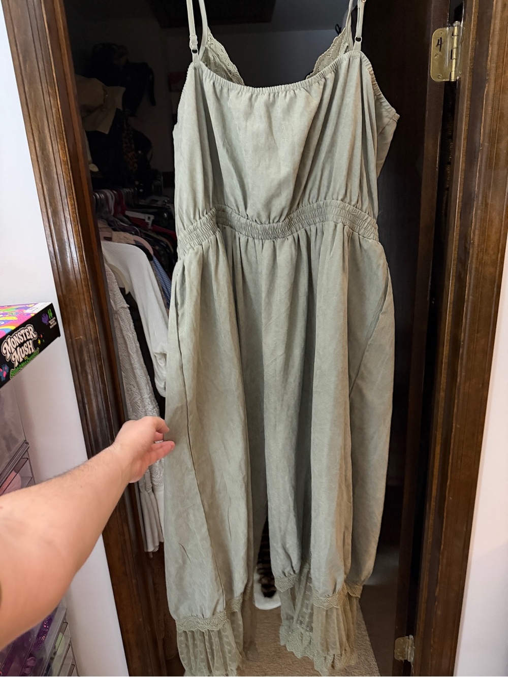 Cider Olive Lace-Trim Wide Leg Jumpsuit - Picture 3 of 5